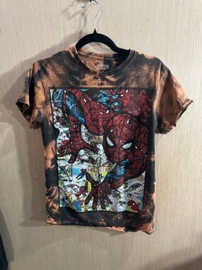 Women’s Marvel Spider-Man Tie-Dye Graphic Tee - Black & Orange Size Small